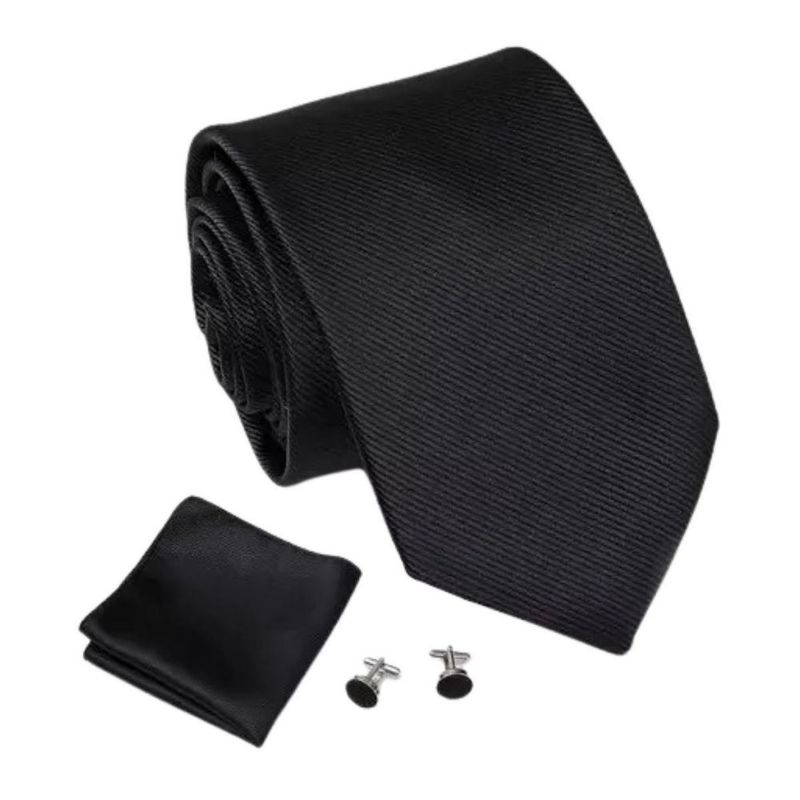 Set Corbata + Pañuelo + Mancuernillas Conjunto Negro