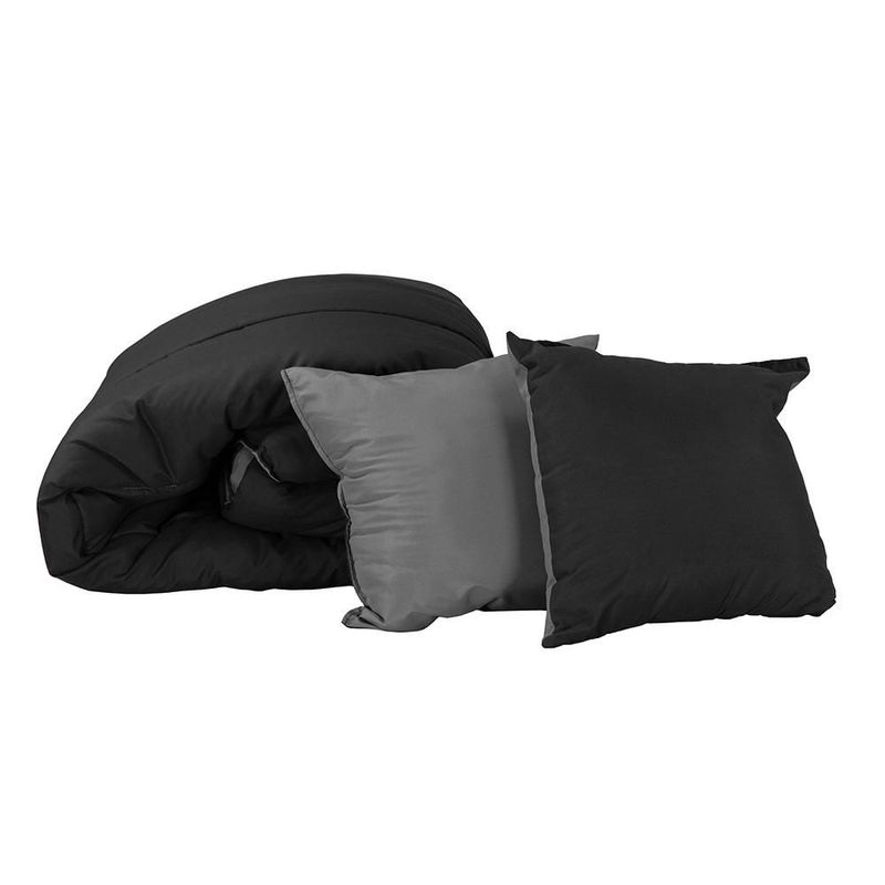 Set de Edredón Matrimonial Doble Vista Couzy Negro-Gris Oxford + Sábanas Royal TRY