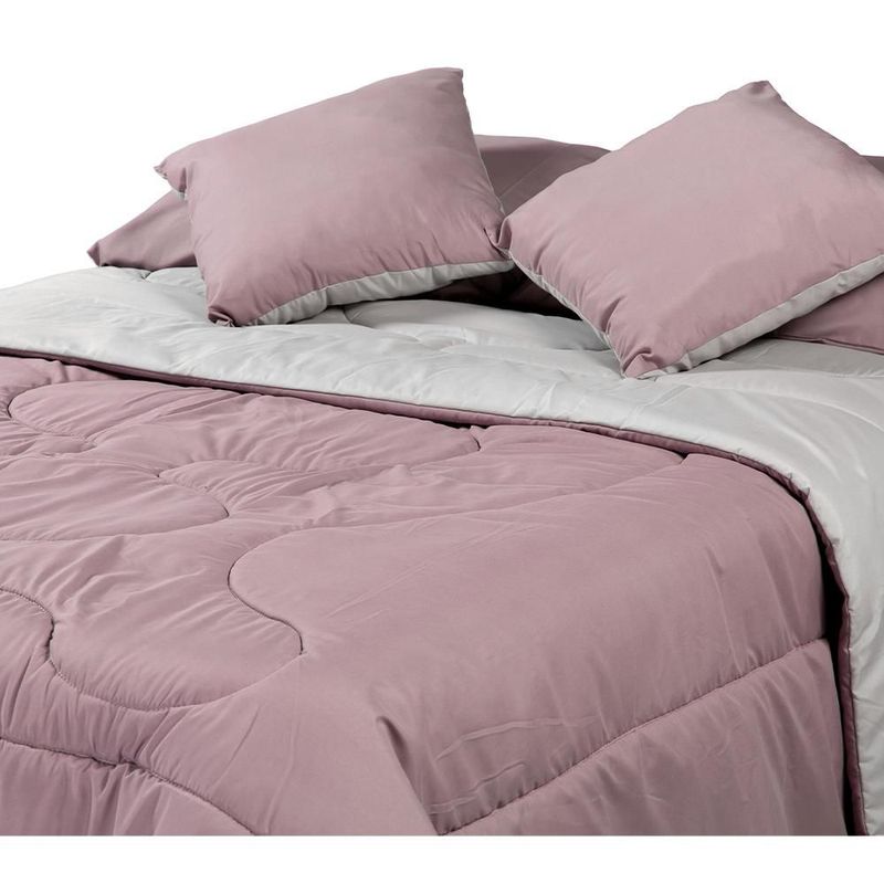 Set de Edredón King Size Doble Vista Couzy Lila-Gris + Sábanas Softy TRY