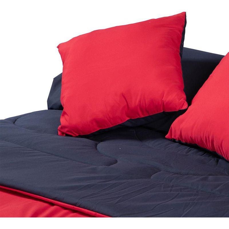 Set de Edredón Matrimonial Doble Vista Couzy Rojo-Azul Marino + Sábanas Softy TRY