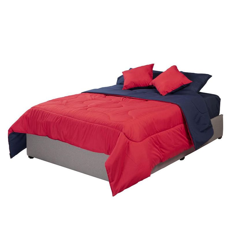 Set de Edredón King Size Doble Vista Couzy Rojo-Azul Marino + Sábanas Softy TRY