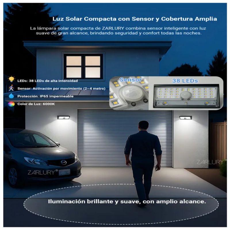 Lámparas Solares de Pared para Exterior 2 Piezas, Sensor de Movimiento, Color Negro