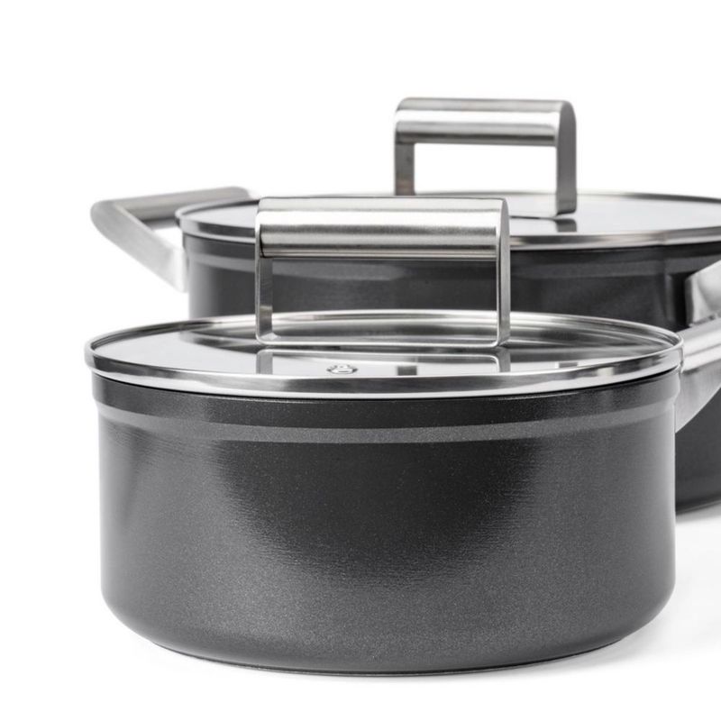 BATERÍA DE COCINA DE ALUMINIO FORJADO, CROWN BACCARA, PALADIO, 6 PIEZAS, ANTIADHERENTE CERÁMICO, CON TAPAS DE VIDRIO, PARA GAS Y ESTUFA ELÉCTRICA