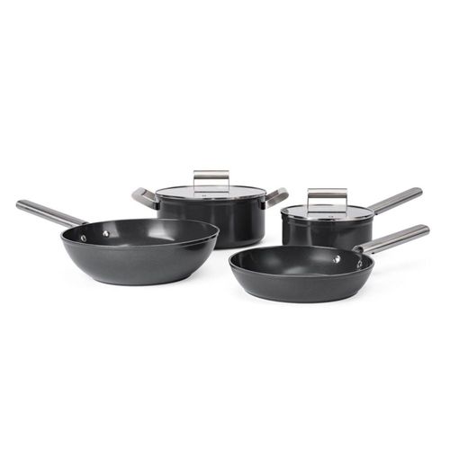 BATERÍA DE COCINA DE ALUMINIO FORJADO, CROWN BACCARA, PALADIO, 6 PIEZAS, ANTIADHERENTE CERÁMICO, CON TAPAS DE VIDRIO, PARA GAS Y ESTUFA ELÉCTRICA