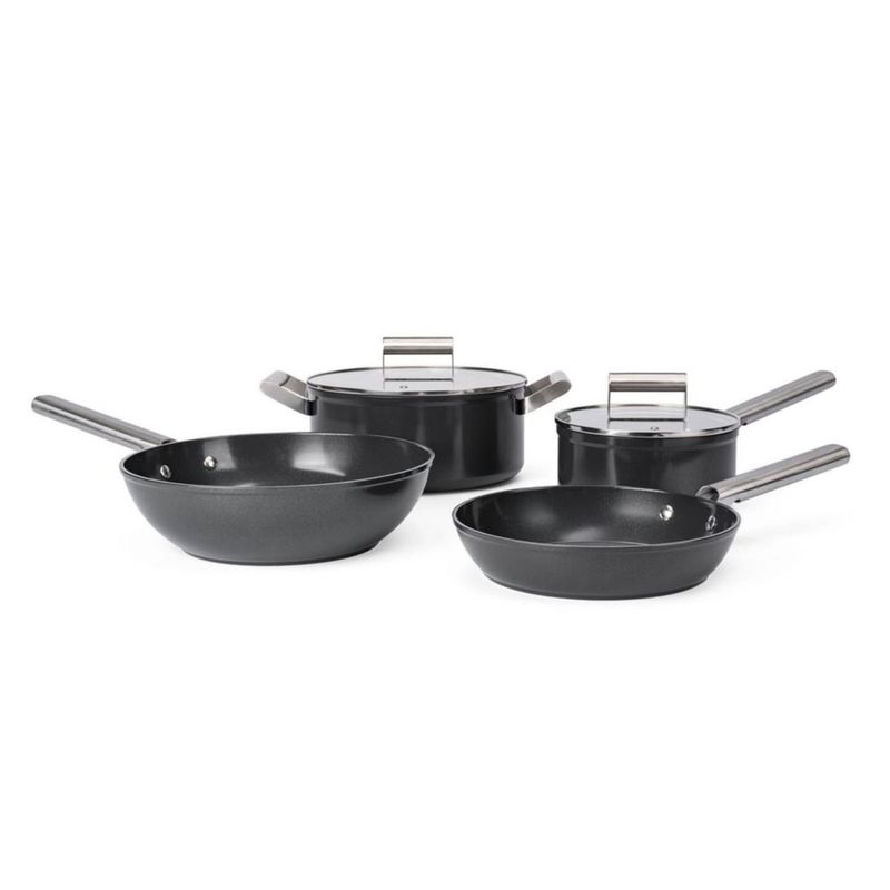 BATERÍA DE COCINA DE ALUMINIO FORJADO, CROWN BACCARA, PALADIO, 6 PIEZAS, ANTIADHERENTE CERÁMICO, CON TAPAS DE VIDRIO, PARA GAS Y ESTUFA ELÉCTRICA