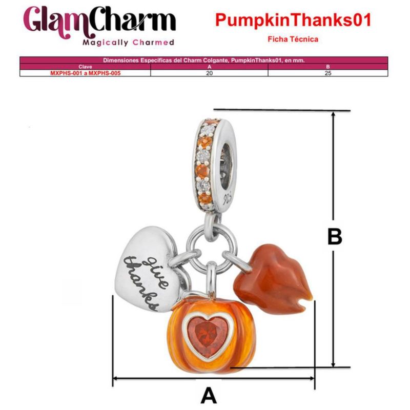 Dije Calabaza Corazón MXPHS-001 PumpkinThanks01 Dije Calabaza Amor