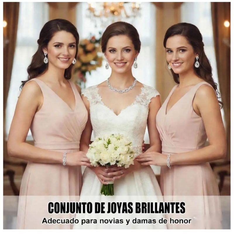 Kit 4pzs Joyería Juego De Collar Pulsera Pendientes Para Novia Mujer, Color Plata
