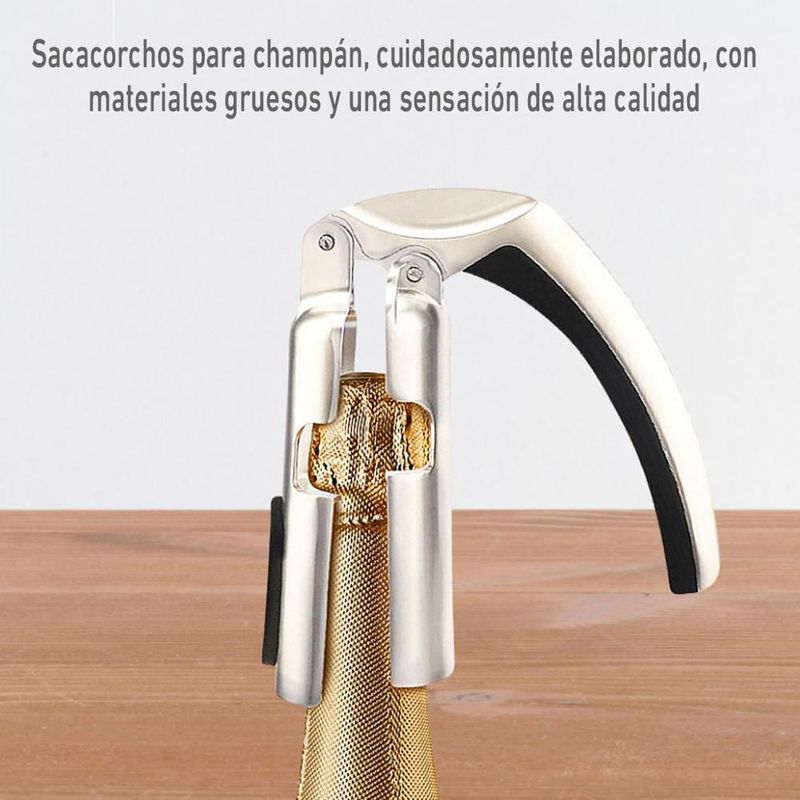 Abridor de Champagne de Acero Inoxidable con Diseño de Palanca y Mango Antideslizante para Botellas de Vino Espumoso Plateado y Negro,HOGAWAY