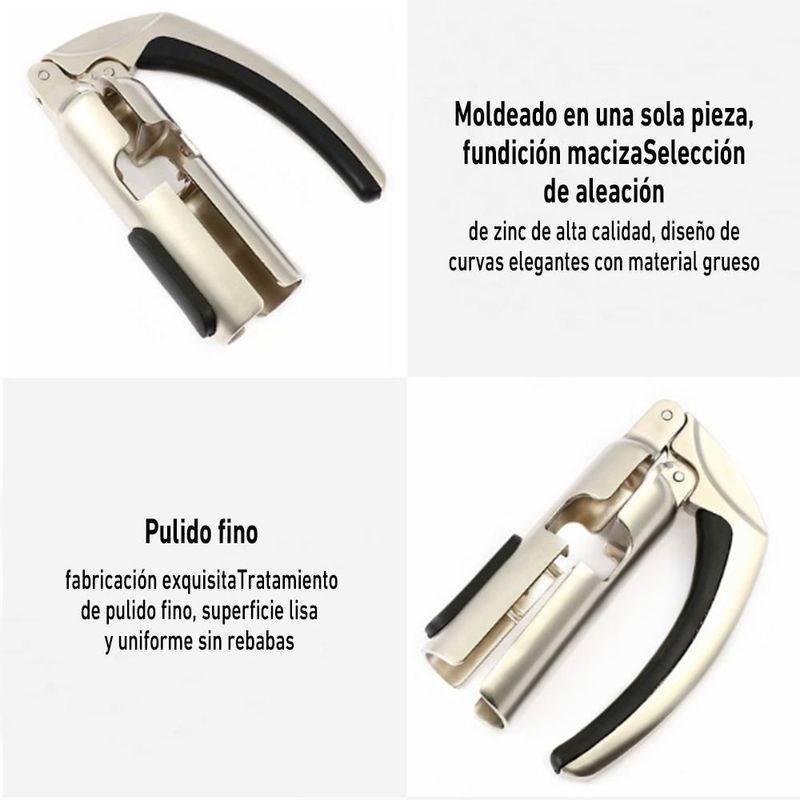 Abridor de Champagne de Acero Inoxidable con Diseño de Palanca y Mango Antideslizante para Botellas de Vino Espumoso Plateado y Negro,HOGAWAY