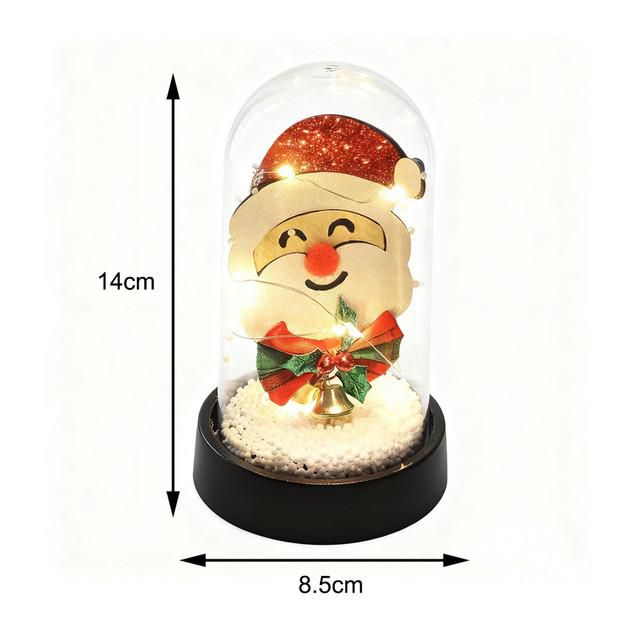 Luz Decorativa de Navidad en Campana de Vidrio con Papá Noel y Guirnalda de Luces LED Cálidas para Mesa y Hogar Negro.HOGAWAY