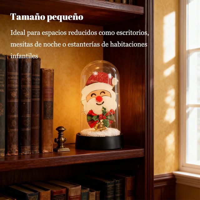 Luz Decorativa de Navidad en Campana de Vidrio con Papá Noel y Guirnalda de Luces LED Cálidas para Mesa y Hogar Negro.HOGAWAY