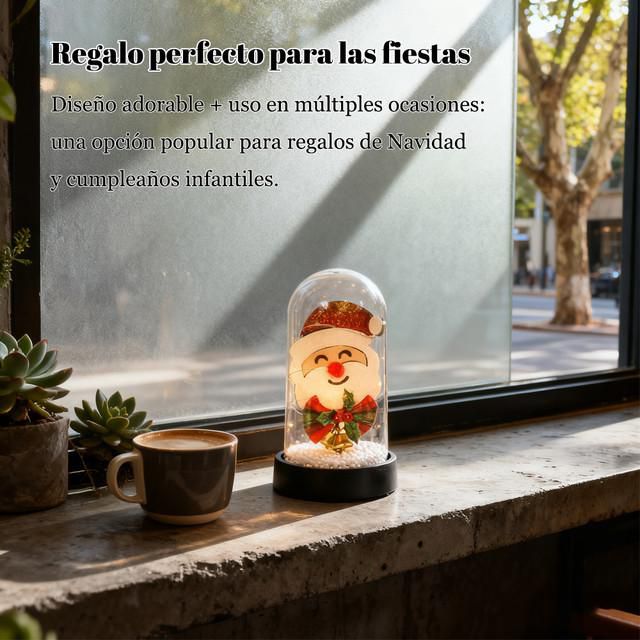 Luz Decorativa de Navidad en Campana de Vidrio con Papá Noel y Guirnalda de Luces LED Cálidas para Mesa y Hogar Negro.HOGAWAY