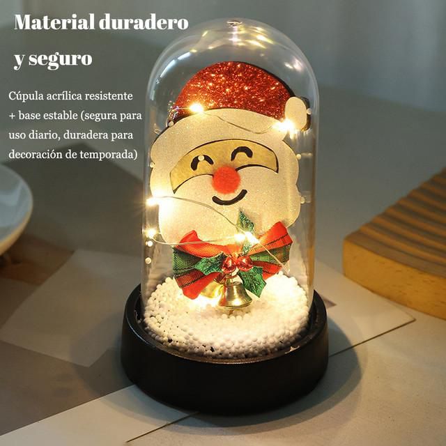 Luz Decorativa de Navidad en Campana de Vidrio con Papá Noel y Guirnalda de Luces LED Cálidas para Mesa y Hogar Negro.HOGAWAY