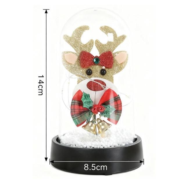 Luz Decorativa de Navidad en Campana de Vidrio con Reno de Purpurina Dorada y Campanas para Mesa y Hogar Negro.HOGAWAY
