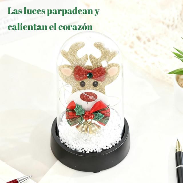 Luz Decorativa de Navidad en Campana de Vidrio con Reno de Purpurina Dorada y Campanas para Mesa y Hogar Negro.HOGAWAY