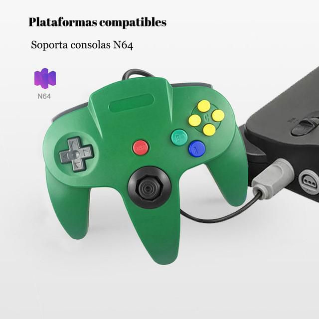 Control con Cable para Nintendo 64 Diseño Clásico con Joystick Analógico y Botones de Acción Verde.HOGAWAY