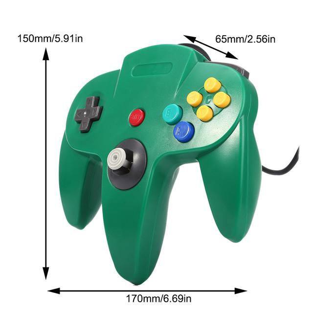 Control con Cable para Nintendo 64 Diseño Clásico con Joystick Analógico y Botones de Acción Verde.HOGAWAY
