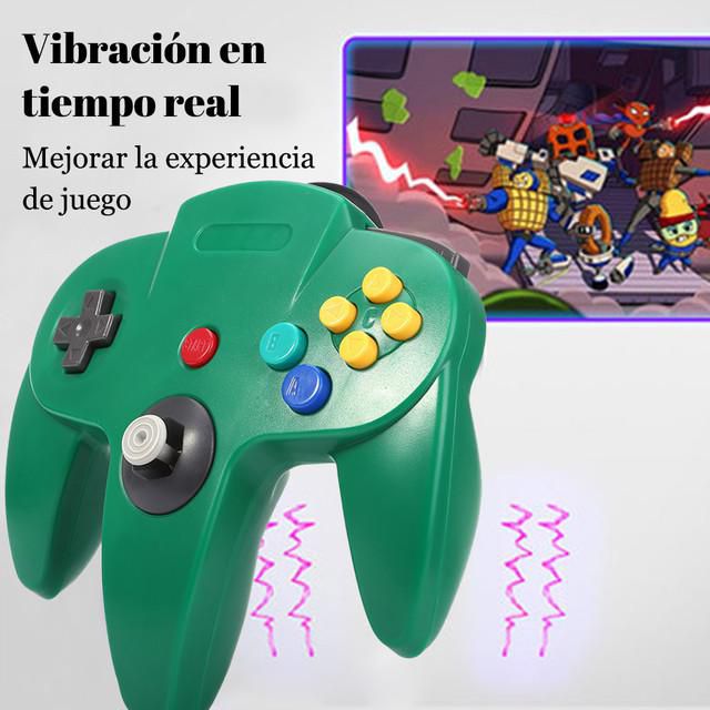 Control con Cable para Nintendo 64 Diseño Clásico con Joystick Analógico y Botones de Acción Verde.HOGAWAY