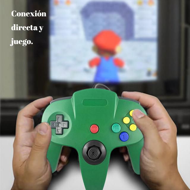 Control con Cable para Nintendo 64 Diseño Clásico con Joystick Analógico y Botones de Acción Verde.HOGAWAY