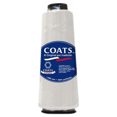 Hilo Coser Carrete Cono 1000mts T6982 Poliéster Coats Blanco