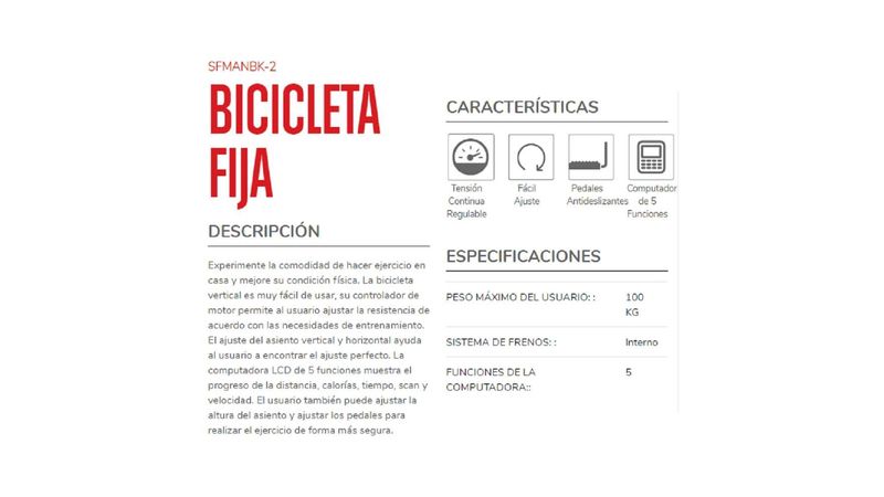 Aparato Ejercicio Bicicleta Fija Fitness Sfmanbk 2 Stingray