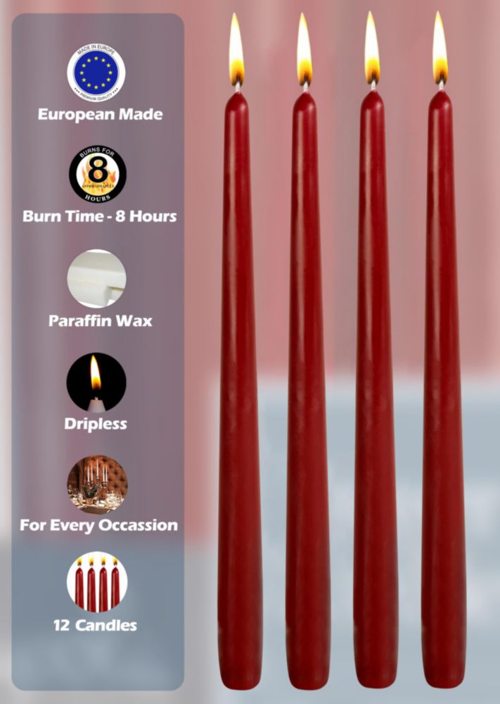 Velas cónicas Hyoola 25 cm Burdeos 12 unidades sin goteo