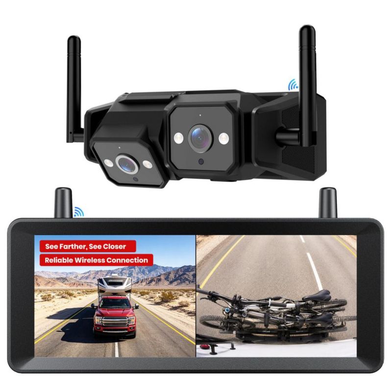 Cámara de Retroceso Inalámbrica AUTO-VOX de Doble Lente para RV con Monitor HD de 7.2"