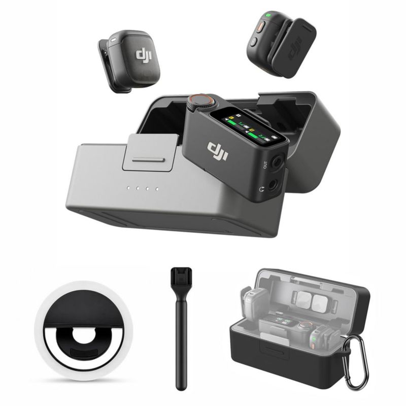 Micrófono DJI Mic 3 Combo + Estuche + Palo de Entrevista + Luz Selfie