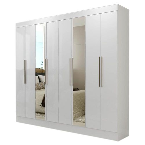 Armario Closet Moderno Con Espejo 8 Puertas 2 Cajones Blanco