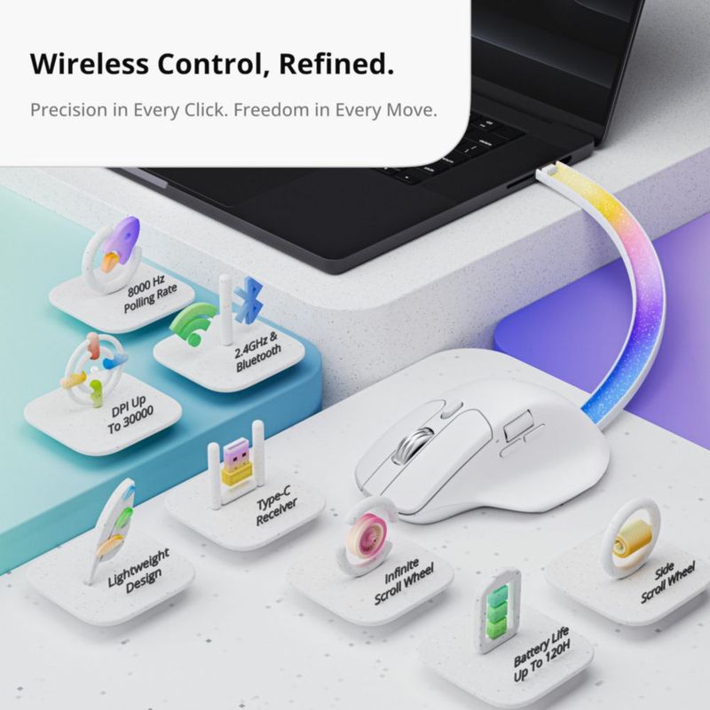 Ratón Keychron M6 8K inalámbrico Bluetooth y con cable blanco
