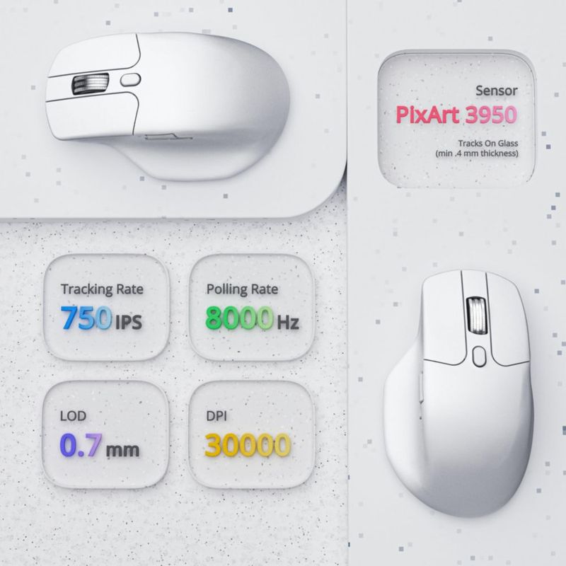 Ratón Keychron M6 8K inalámbrico Bluetooth y con cable blanco