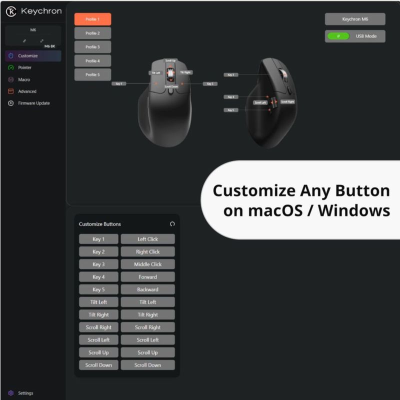 Ratón Keychron M6 8K inalámbrico Bluetooth y con cable blanco