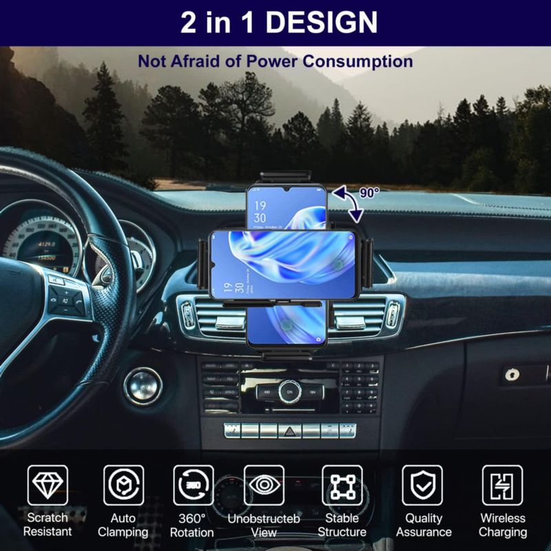 Cargador Inalámbrico para Coche ioiFour 15W Qi de Auto‑Rotación