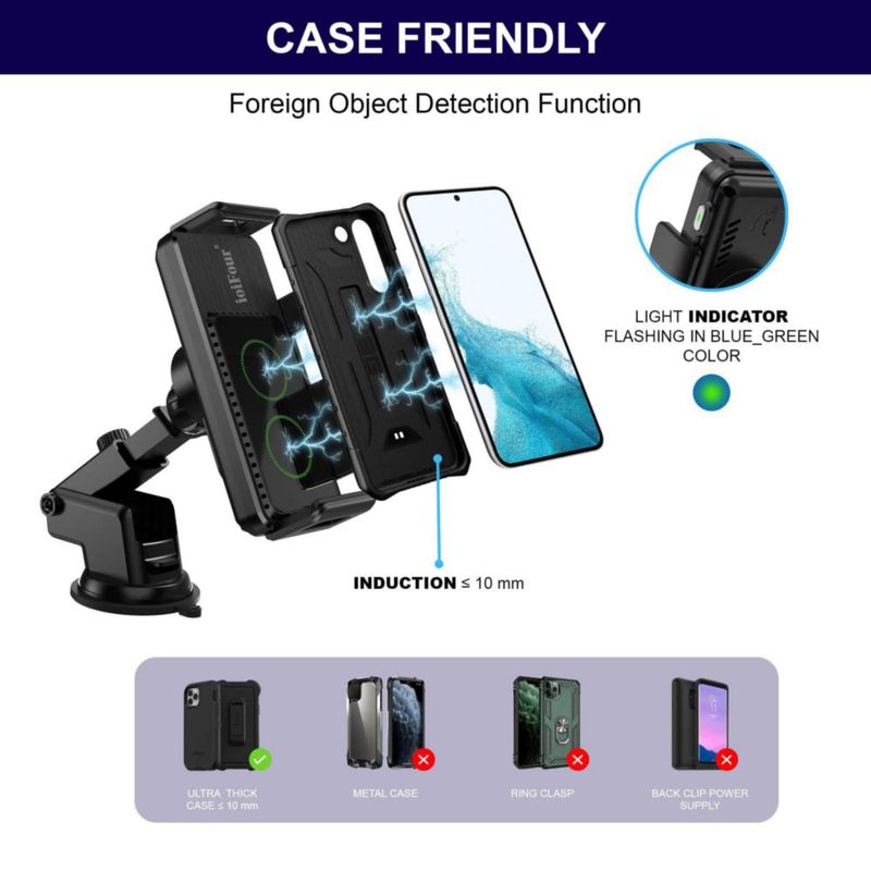Cargador Inalámbrico para Coche ioiFour 15W Qi de Auto‑Rotación