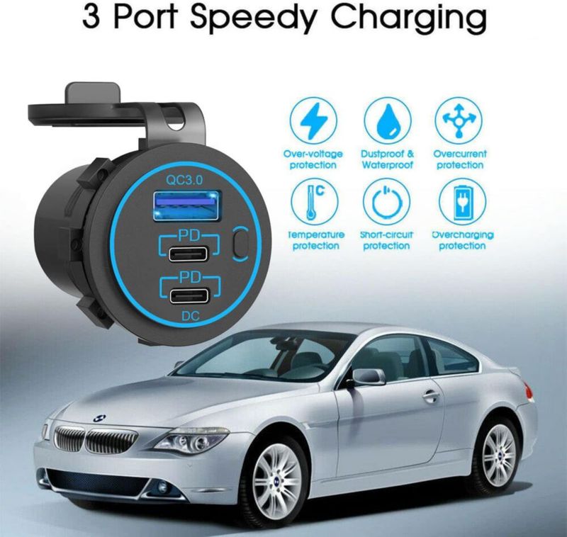 Adaptador Electrónico Zennova 12V Impermeable USB‑C PD 20W QC3.0