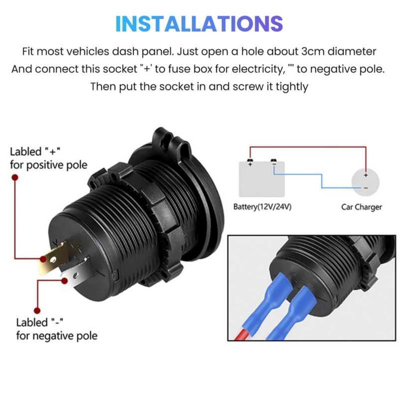 Adaptador Electrónico Zennova 12V Impermeable USB‑C PD 20W QC3.0