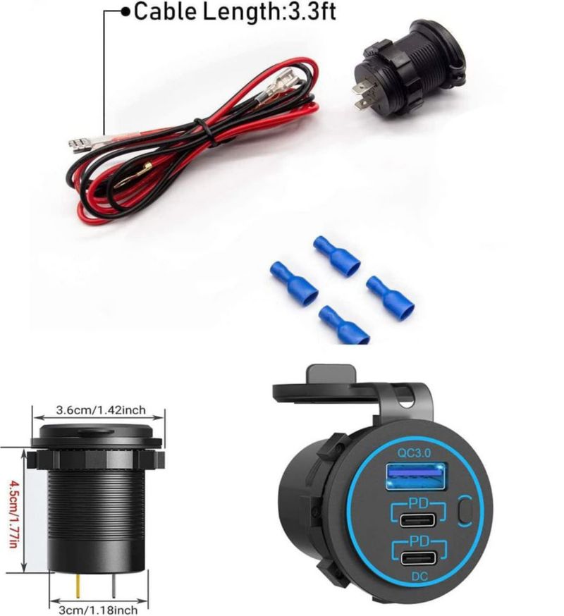 Adaptador Electrónico Zennova 12V Impermeable USB‑C PD 20W QC3.0