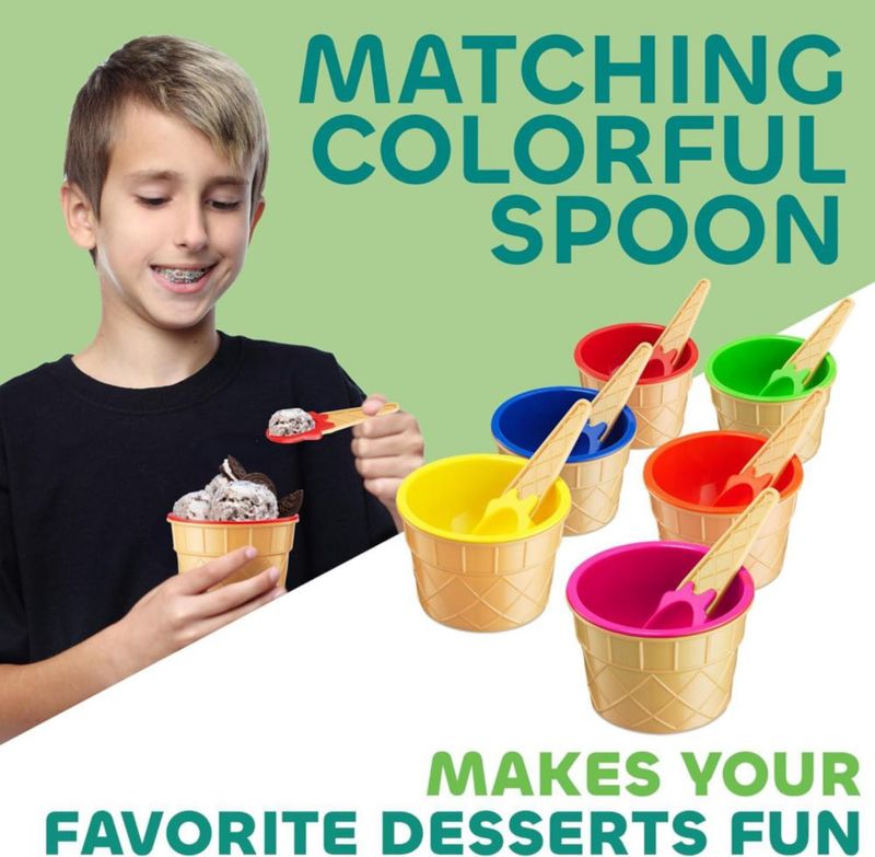 JoyServe Juego de 6 tazones y cucharas reutilizables para helado