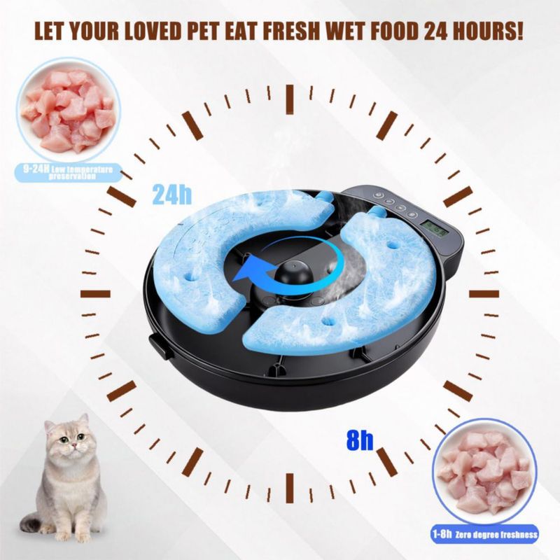 Comedero Automático de Comida Húmeda para Gatos Bsemax 4 Raciones con Packs de Hielo