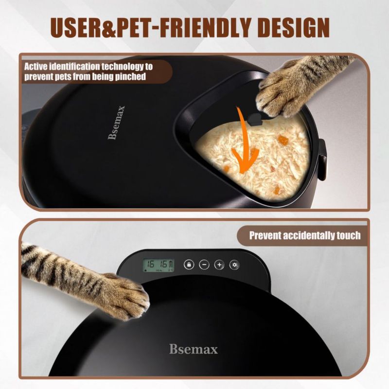 Comedero Automático de Comida Húmeda para Gatos Bsemax 4 Raciones con Packs de Hielo