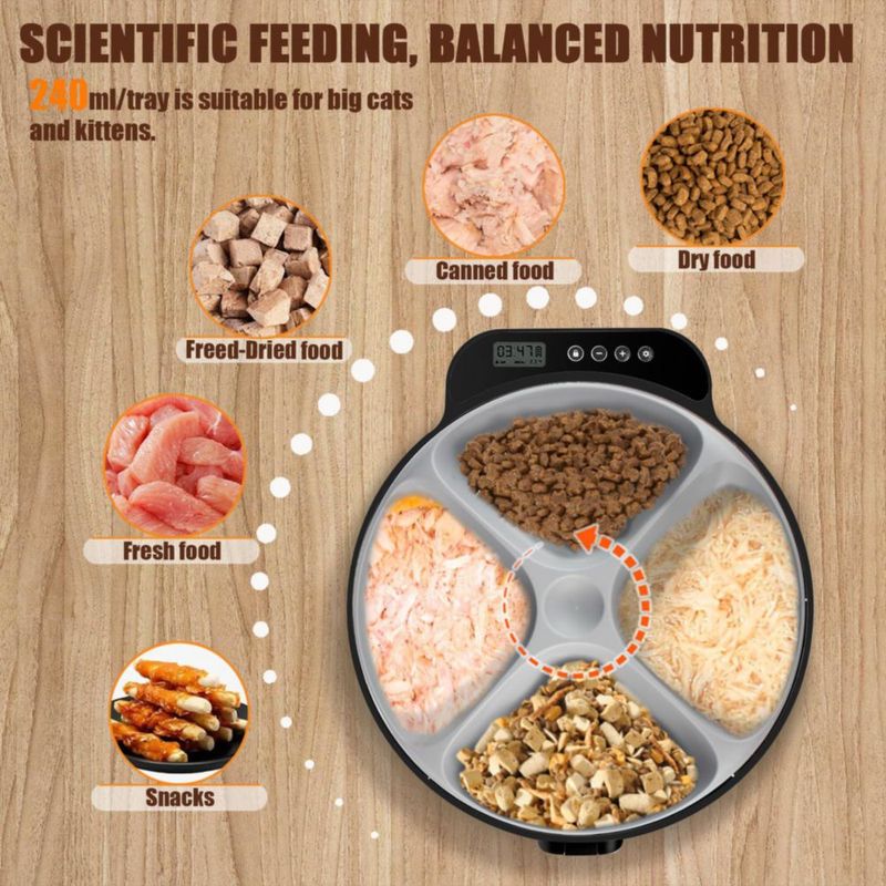 Comedero Automático de Comida Húmeda para Gatos Bsemax 4 Raciones con Packs de Hielo