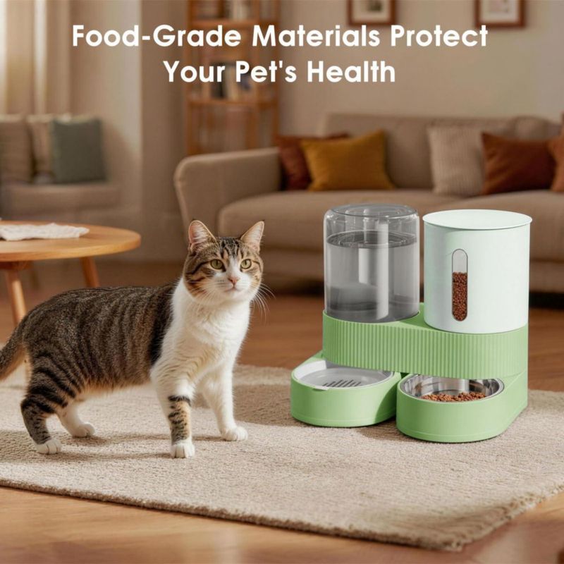 Comedero Automático por Gravedad 2 en 1 Bsemax para Mascotas con Capacidad de 2.4L de Comida y 2.6L de Agua
