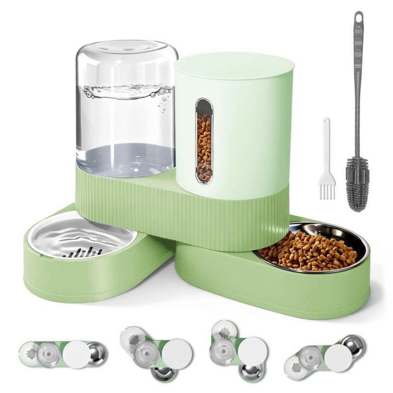 Comedero Automático por Gravedad 2 en 1 Bsemax para Mascotas con Capacidad de 2.4L de Comida y 2.6L de Agua