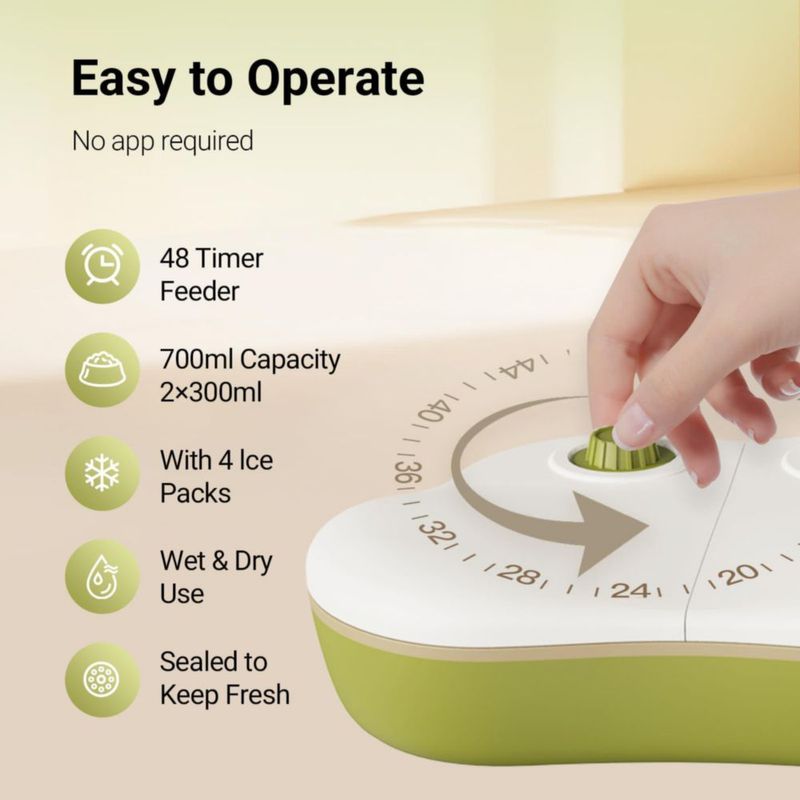Alimentador Automático Plike 2 Comidas con Temporizador para Gatos y Perros