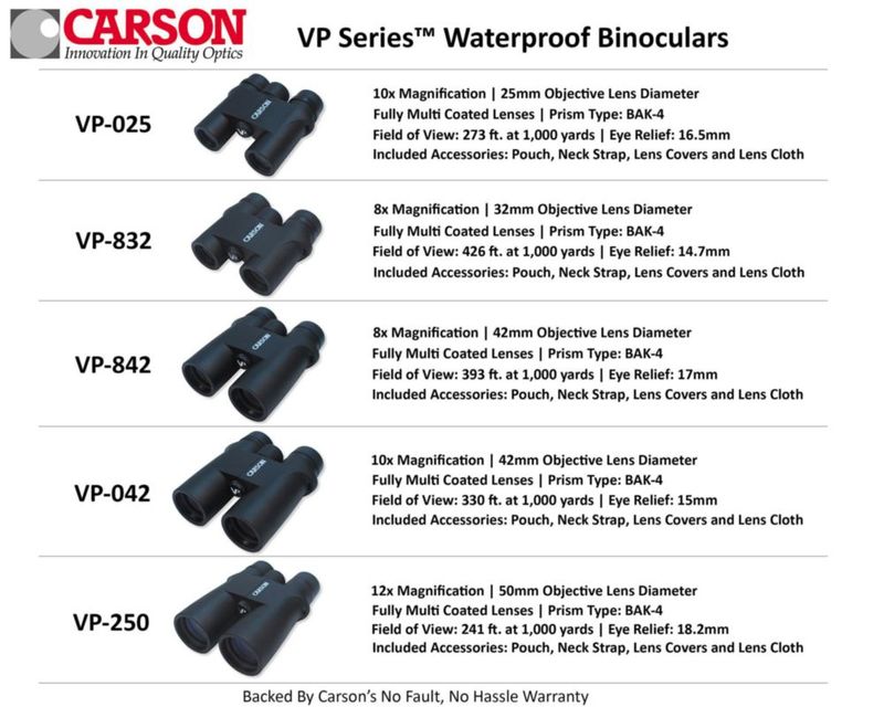 Binoculares Carson serie VP de tamaño completo de 10 x 42 mm a prueba de agua