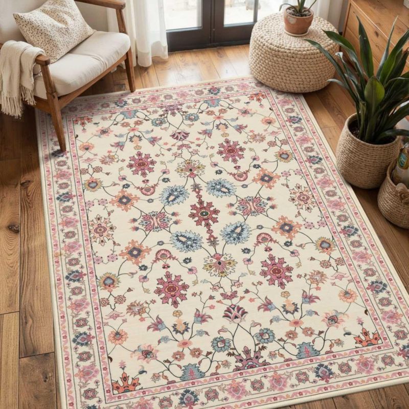Alfombra de área rosa lavable Rugxara 152 × 91 cm