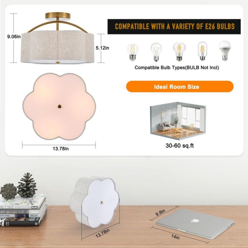 Lámpara de techo Tunkayli 35 cm dorada de 3 luces con pantalla de lino