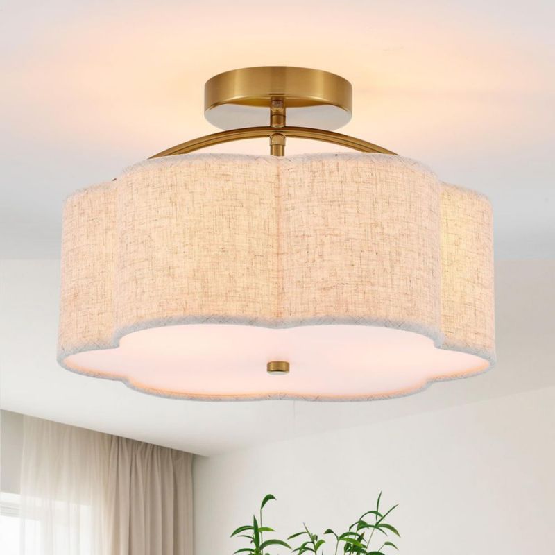 Lámpara de techo Tunkayli 35 cm dorada de 3 luces con pantalla de lino