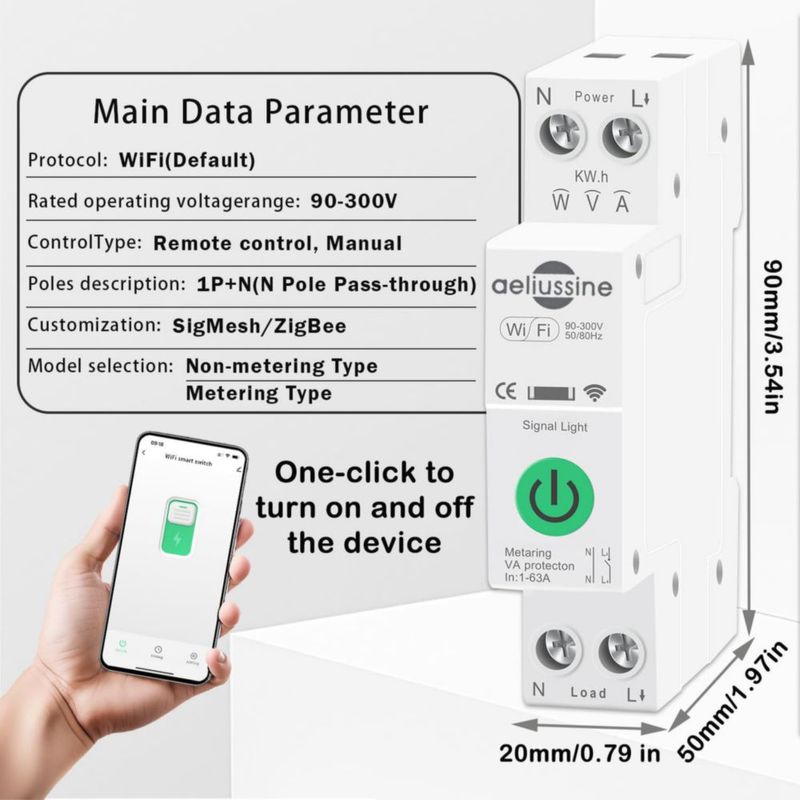 Interruptor inteligente aeliussine 63A WiFi (paquete de 4)