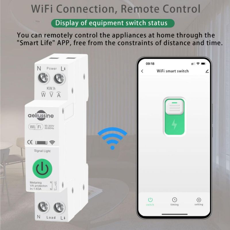 Interruptor inteligente aeliussine 63A WiFi (paquete de 4)